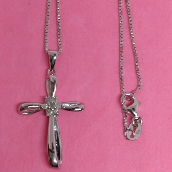 silver diamond cross,with box chain! - Picture 1 of 10